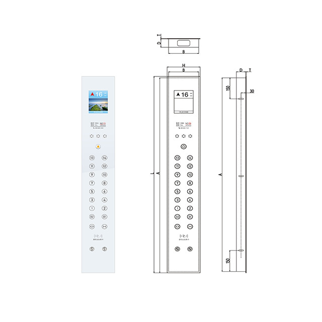 White Glass Panel Horizontal 8 Inches TFT Display Elevator Car Operation Panel Elevator Parts Cop For Home Lift